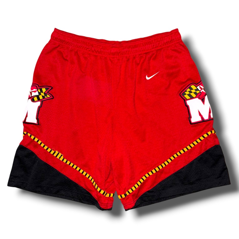 Vintage Nike Team Maryland Terrapins Mesh Basketball Shorts Red Mens XL XLG
